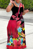 Casual Floral Print Backless Spaghetti Strap Floor Length Vacation Baggy Sundress Slip Maxi Dress