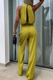 Sleeveless Half A Turtleneck Cut Out Formal Party Evening Office Lady Wide Leg Jumpsuits