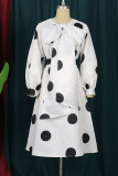 Yellow Elegant Print Polka Dot Patchwork With Belt With Bow O Neck A Line Dresses(Contain The Belt)