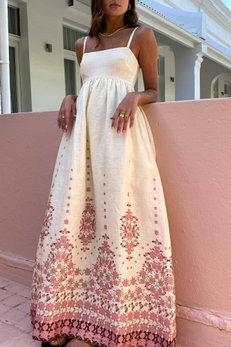Casual Boho Flowers Print Square Neck Pocket Vacation Loose Cotton Linen Maxi Slip Summer Dresses Casual Boho Flowers Print Square Neck Pocket Vacation Loose Cotton Linen Maxi Slip Summer Dresses