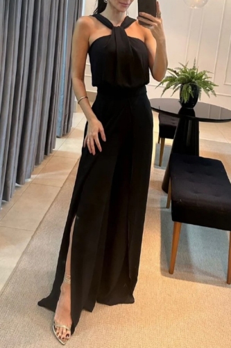Sleeveless Backless V Neck Formal Party Evening Vacation Wide Leg Halter Jumpsuits