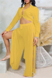Casual Turndown Collar Long Sleeve Buttons Longline Blouse And Side Slit Maxi Skirt Vacation Two Pieces Dress Sets