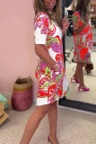 Casual Boho Floral Print V Neck Short Sleeve Vacation Loose Mini Shirt Dress