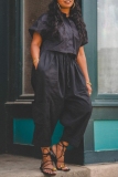 Casual Short Sleeve Crop Blouse And Harem Leg Pants Pocket Vacation Two Pieces Trouser Sets