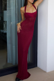 Sleeveless Backless Lace Up One Step Skirt Halter Bodycon Formal Holiday Party Maxi Dress