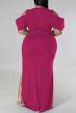Formal V Neck Dropped Shoulder Floor Length Slit Long Party Evening Plus Size Bodycon Maxi Dress