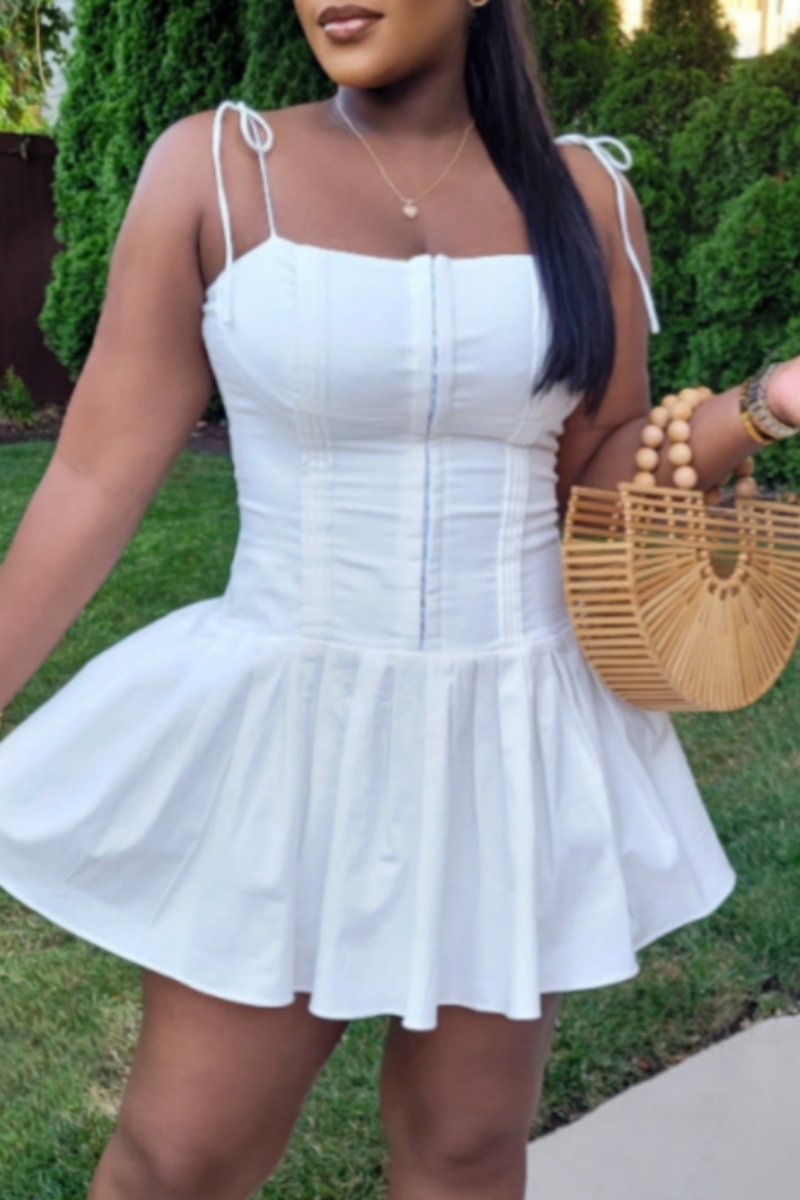 Vacation Ripple Lace Up Patchwork Irregular Sloping Shoulder Sleeveless Dresses