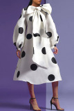 Yellow Elegant Print Polka Dot Patchwork With Belt With Bow O Neck A Line Dresses(Contain The Belt)