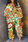Casual Graphcis Print Off Shoulder Long Sleeve Pockets Harem Jumpsuits