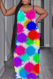 Tie Dye Print Backless Spaghetti Strap Floor Length Vacation Baggy Sundress Slip Maxi Dress