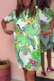 Casual Boho Floral Print V Neck Short Sleeve Vacation Loose Mini Shirt Dress
