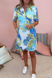 Casual Boho Floral Print V Neck Short Sleeve Vacation Loose Mini Shirt Dress