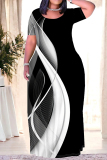 Casual Graphics Print O Neck Short Sleeve Pocket Loose Floor Length Plus Size Maxi T-shirt Dresses