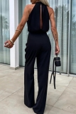 Sleeveless Half A Turtleneck Cut Out Formal Party Evening Office Lady Wide Leg Jumpsuits