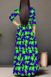 Casual Floral Print V Neck Half Sleeve Floor Length Belted Long Vacation A Line Maxi Dress
