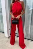 Sleeveless Half A Turtleneck Cut Out Formal Party Evening Office Lady Wide Leg Jumpsuits