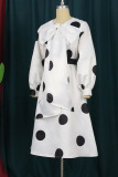 Yellow Elegant Print Polka Dot Patchwork With Belt With Bow O Neck A Line Dresses(Contain The Belt)