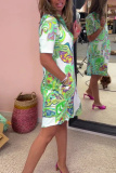 Casual Boho Floral Print V Neck Short Sleeve Vacation Loose Mini Shirt Dress