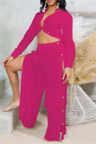 Casual Turndown Collar Long Sleeve Buttons Longline Blouse And Side Slit Maxi Skirt Vacation Two Pieces Dress Sets