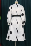 Yellow Elegant Print Polka Dot Patchwork With Belt With Bow O Neck A Line Dresses(Contain The Belt)