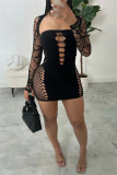 Backless Long Sleeve Hollow Out Party Evening Mesh Bodycon Mini Dresses