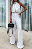 Sleeveless Half A Turtleneck Cut Out Formal Party Evening Office Lady Wide Leg Jumpsuits