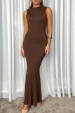 Sleeveless Backless O Neck Lace Up Cut Out Fishtail Mermaid Hem Formal Party Evening Bodycon Maxi Dress