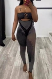 Backless Strapless Cut Out Mesh Night Club Skinny Tube Top Jumpsuits