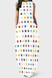 Casual Bohemian Polka Dot Print Sleeveless O Neck Floor Length Pocket Long Vacation Loose Maxi Summer Dresses