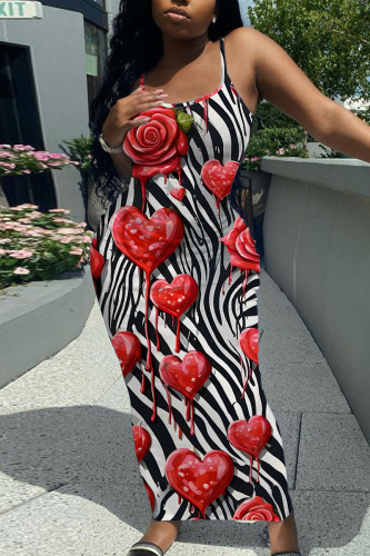 Casual Graphics Print Backless Spaghetti Strap Long Vacation Plus Size Bodycon Maxi Slip Dresses