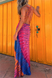 Casual Ombre Print Sleeveless Backless U Neck Long Vacation Bodycon Maxi Tank Dresses