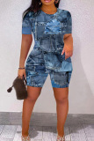 Casual Graphics Print O Neck Short Sleeve Oversize T Shirt And Shorts Two Pieces Shorts Set