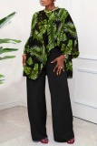 Formal Boho Print O Neck Long Sleeve Loose Blouse And Wide Leg Pants Office Lady Vacation Two Pieces Trouser Sets