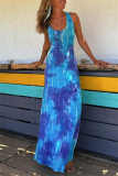 Casual Ombre Print Sleeveless Backless U Neck Long Vacation Bodycon Maxi Tank Dresses