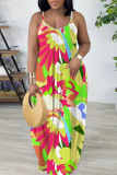 Sexy Floral Print Backless Spaghetti Strap Floor Length Vacation Baggy Sundress Slip Maxi Dress