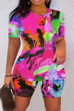 Casual Graphics Print O Neck Short Sleeve Oversize T Shirt And Shorts Two Pieces Shorts Set