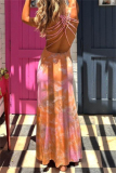 Casual Ombre Print Sleeveless Backless U Neck Long Vacation Bodycon Maxi Tank Dresses