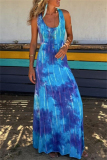 Casual Ombre Print Sleeveless Backless U Neck Long Vacation Bodycon Maxi Tank Dresses