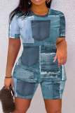 Casual Graphics Print O Neck Short Sleeve Oversize T Shirt And Shorts Two Pieces Shorts Set