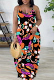 Sexy Floral Print Backless Spaghetti Strap Floor Length Vacation Baggy Sundress Slip Maxi Dress