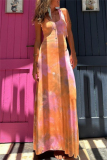 Casual Ombre Print Sleeveless Backless U Neck Long Vacation Bodycon Maxi Tank Dresses