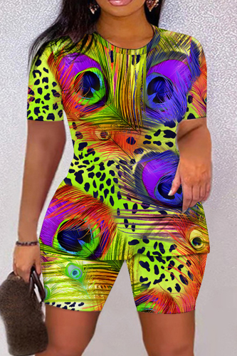 Casual Graphics Print O Neck Short Sleeve Oversize T Shirt And Shorts Two Pieces Shorts Set