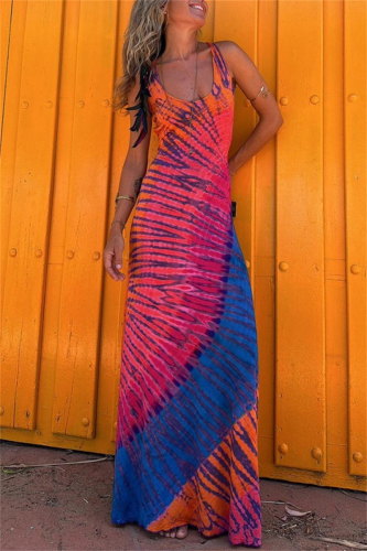Casual Ombre Print Sleeveless Backless U Neck Long Vacation Bodycon Maxi Tank Dresses
