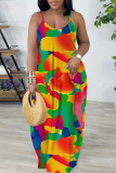 Sexy Floral Print Backless Spaghetti Strap Floor Length Vacation Baggy Sundress Slip Maxi Dress
