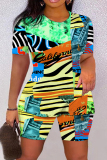 Casual Graphics Print O Neck Short Sleeve Oversize T Shirt And Shorts Two Pieces Shorts Set