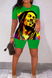 Casual Graphics Print O Neck Short Sleeve Oversize T-Shirt And Shorts Two Pieces Shorts Sets