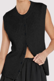 Casual O Neck Sleeveless Buckle Vacation Knit Cardigan Tank Tops