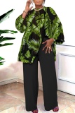 Formal Boho Print O Neck Long Sleeve Loose Blouse And Wide Leg Pants Office Lady Vacation Two Pieces Trouser Sets