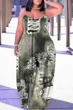 Causal Graphcis Print Backless Spaghetti Strap Floor Length Vacation Baggy Sundress Slip Maxi Dress