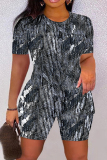Casual Graphics Print O Neck Short Sleeve Oversize T Shirt And Shorts Two Pieces Shorts Set